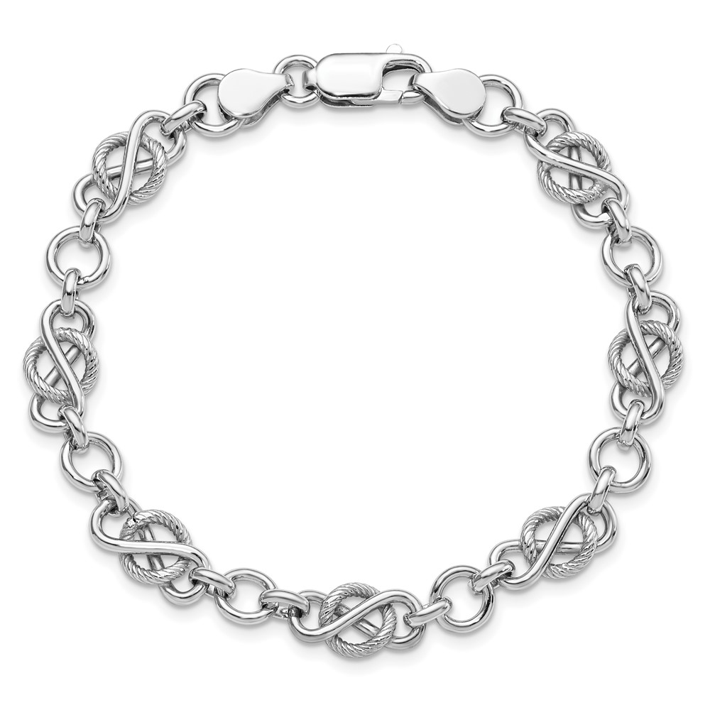 Sterling Silver Rhodium-plated Polished/Textured Bracelet - 4 Sterling Silver Rhodium-plated Polished/Textured Bracelet - 4