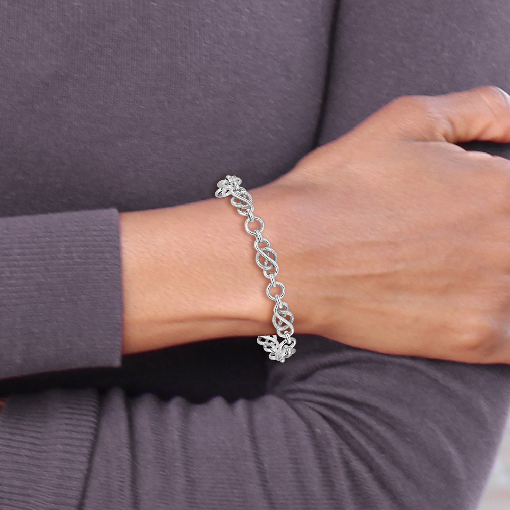 Sterling Silver Rhodium-plated Polished/Textured Bracelet - 5 Sterling Silver Rhodium-plated Polished/Textured Bracelet - 5