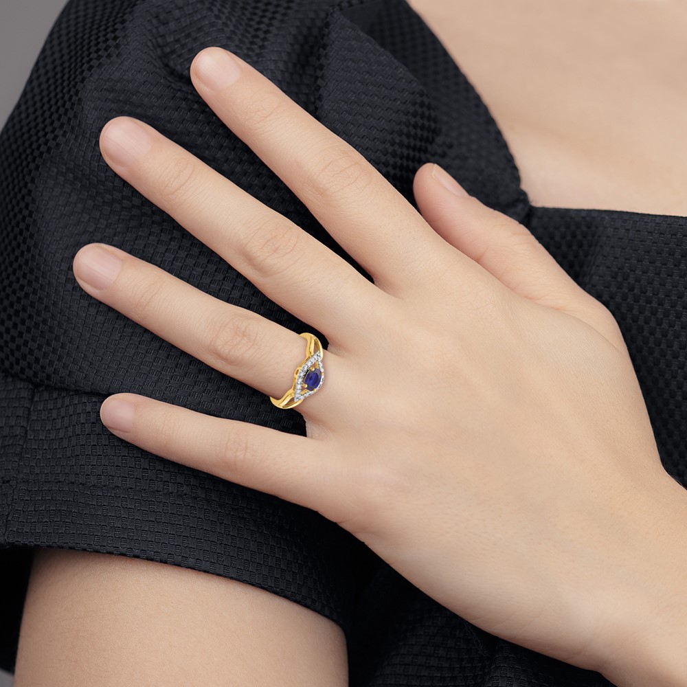 14k 1/10 carat Lab Grown Diamond VS/SI+ G+ and Lab Created Blue Sapphire Complete Ring - 5