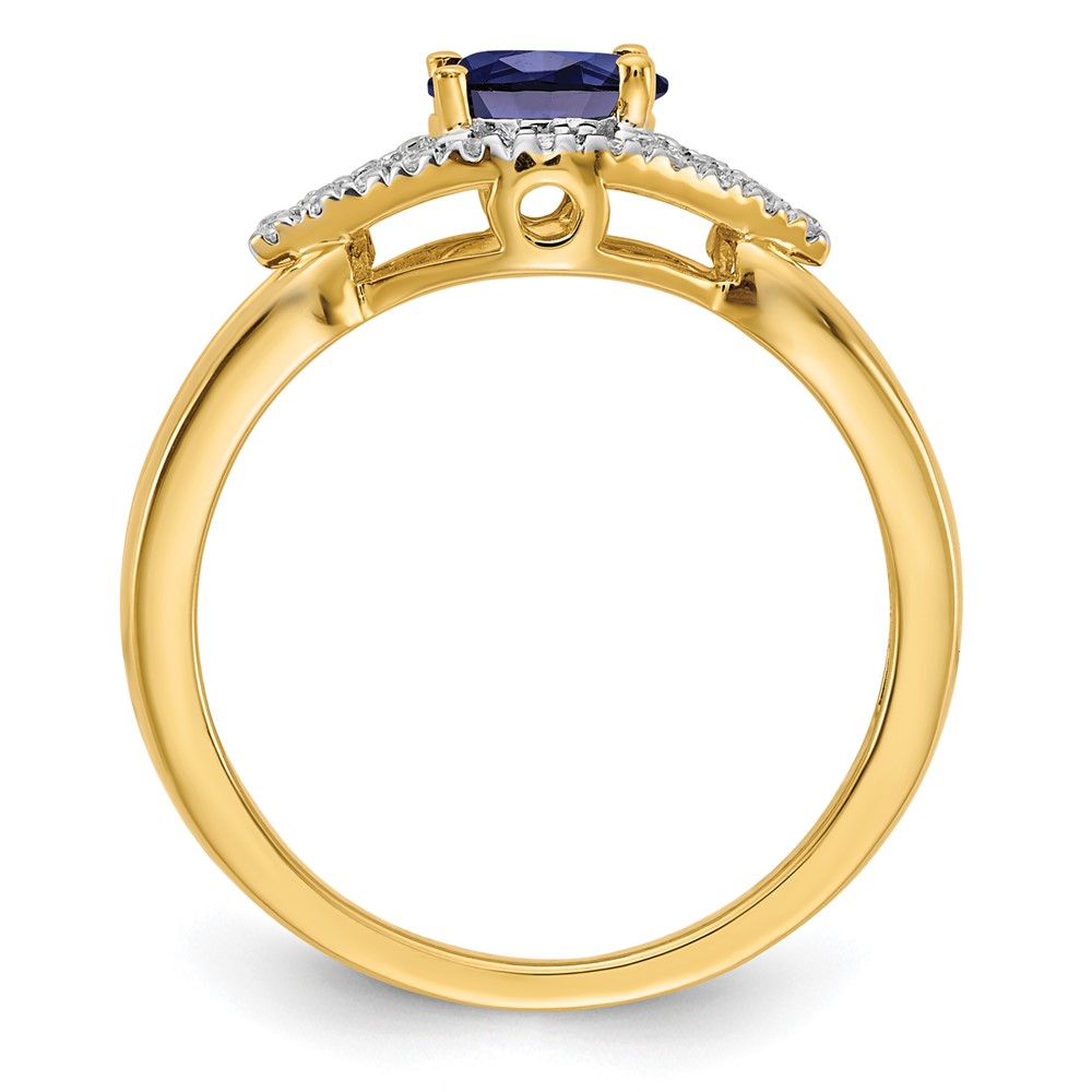 14k 1/10 carat Lab Grown Diamond VS/SI+ G+ and Lab Created Blue Sapphire Complete Ring - 1