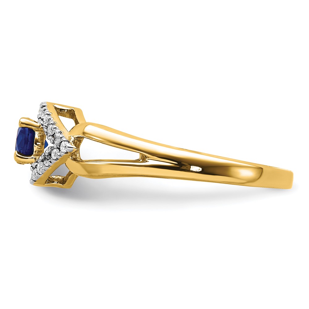 14k 1/10 carat Lab Grown Diamond VS/SI+ G+ and Lab Created Blue Sapphire Complete Ring - 2