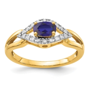 14k 1/10 carat Lab Grown Diamond VS/SI+ G+ and Lab Created Blue Sapphire Complete Ring - 0
