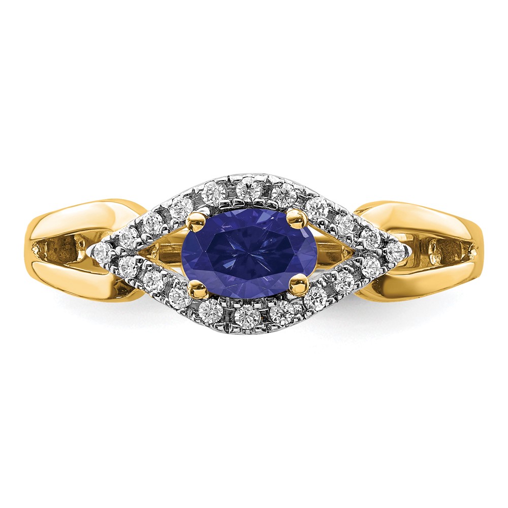 14k 1/10 carat Lab Grown Diamond VS/SI+ G+ and Lab Created Blue Sapphire Complete Ring - 3