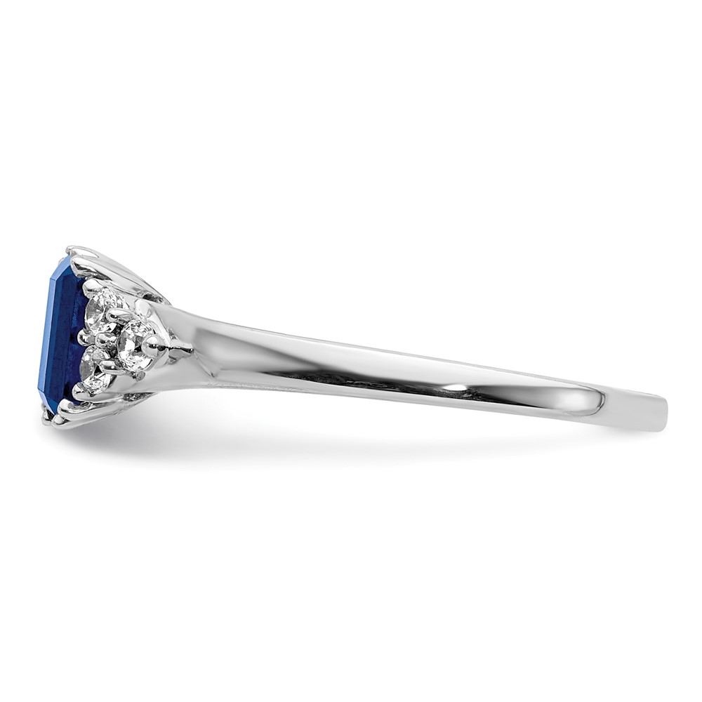 14k White Gold 1/6 carat Lab Grown Diamond VS/SI+ G+ and Lab Created Blue Sapphire Complete Ring - 2