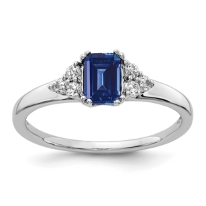 14k White Gold 1/6 carat Lab Grown Diamond VS/SI+ G+ and Lab Created Blue Sapphire Complete Ring - 0