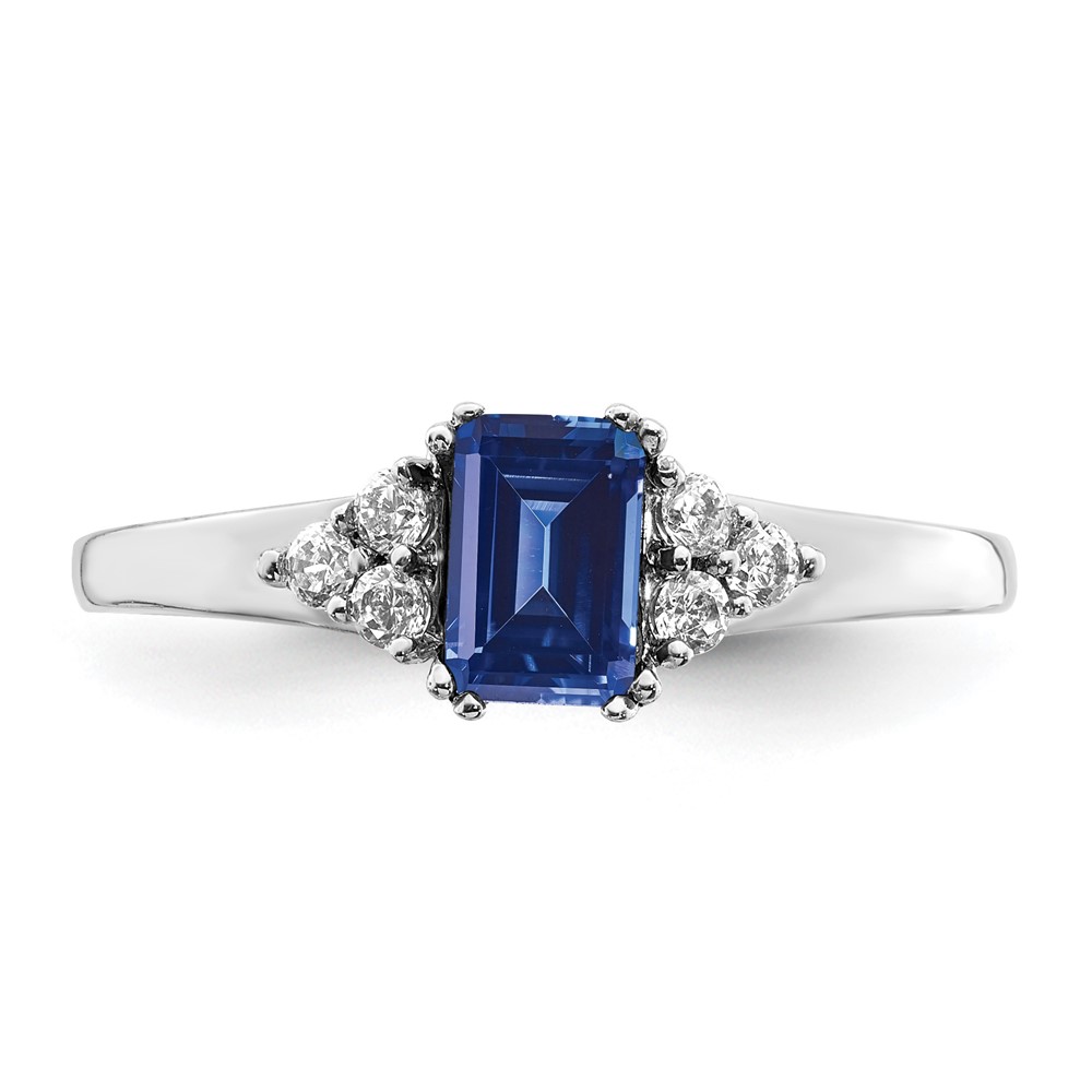 14k White Gold 1/6 carat Lab Grown Diamond VS/SI+ G+ and Lab Created Blue Sapphire Complete Ring - 3