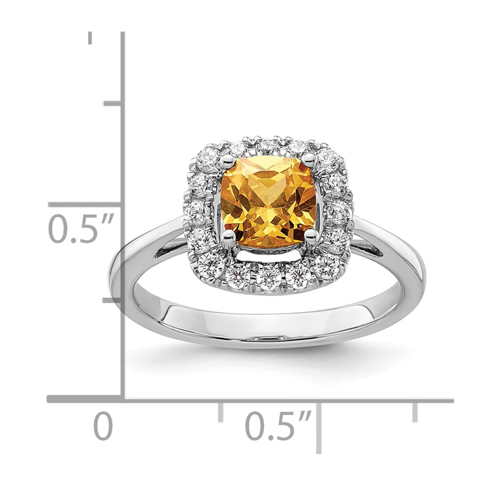 14k White Gold 1/4 carat Lab Grown Diamond VS/SI+ G+ November Birthstone Citrine Halo Ring - 6