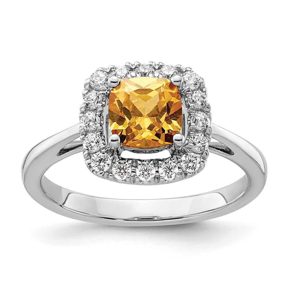 14k White Gold 1/4 carat Lab Grown Diamond VS/SI+ G+ November Birthstone Citrine Halo Ring - 0