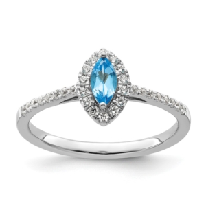 14k White Gold 1/5 carat Lab Grown Diamond VS/SI+ G+ and Blue Topaz December Birthstone Ring - 0