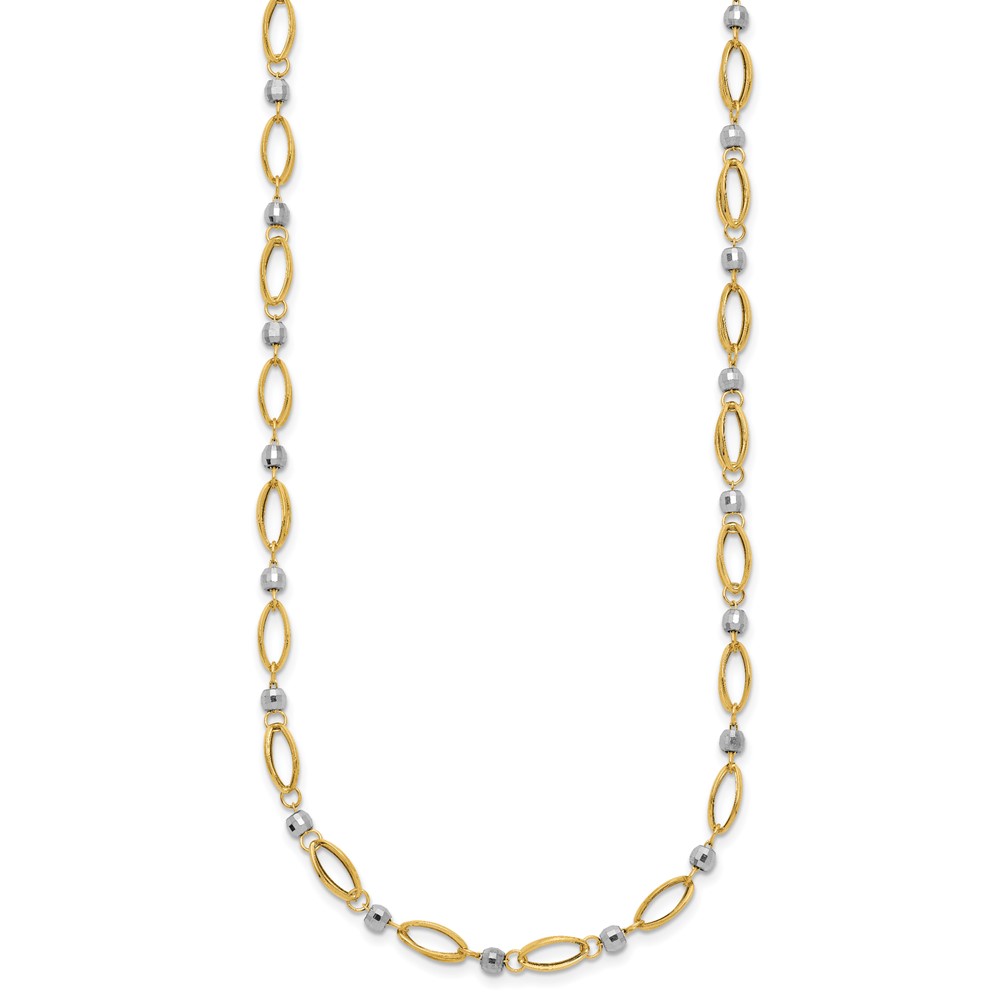 14K Two-Tone Fancy Oval Link and Mirror Bead 18 inch Necklace - 1