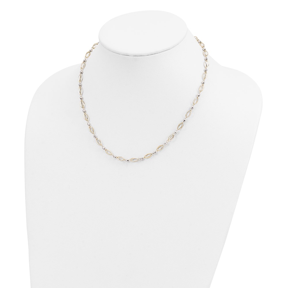 14K Two-Tone Fancy Oval Link and Mirror Bead 18 inch Necklace - 3