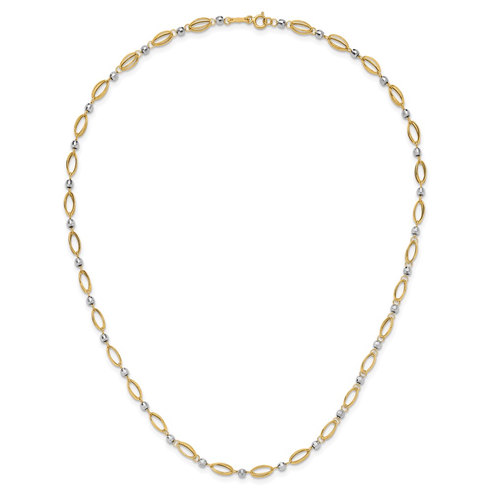 14K Two-Tone Fancy Oval Link and Mirror Bead 18 inch Necklace - 4