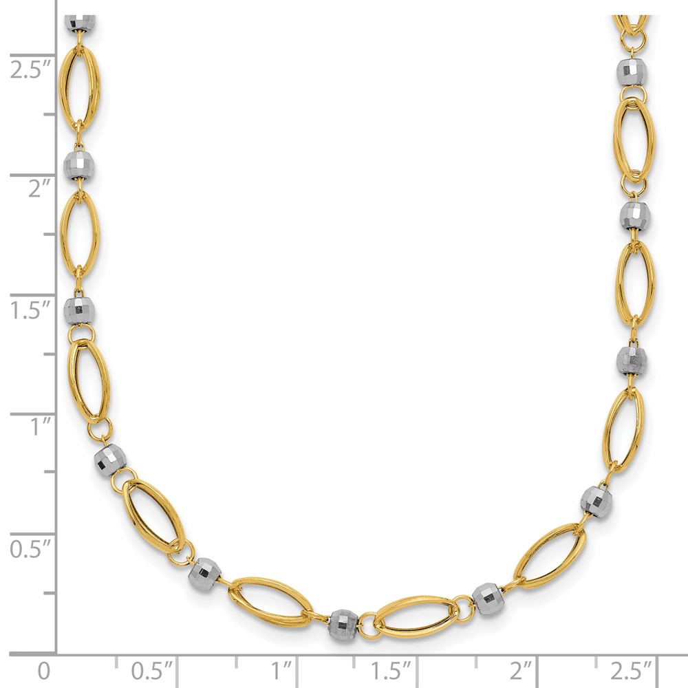 14K Two-Tone Fancy Oval Link and Mirror Bead 18 inch Necklace - 2