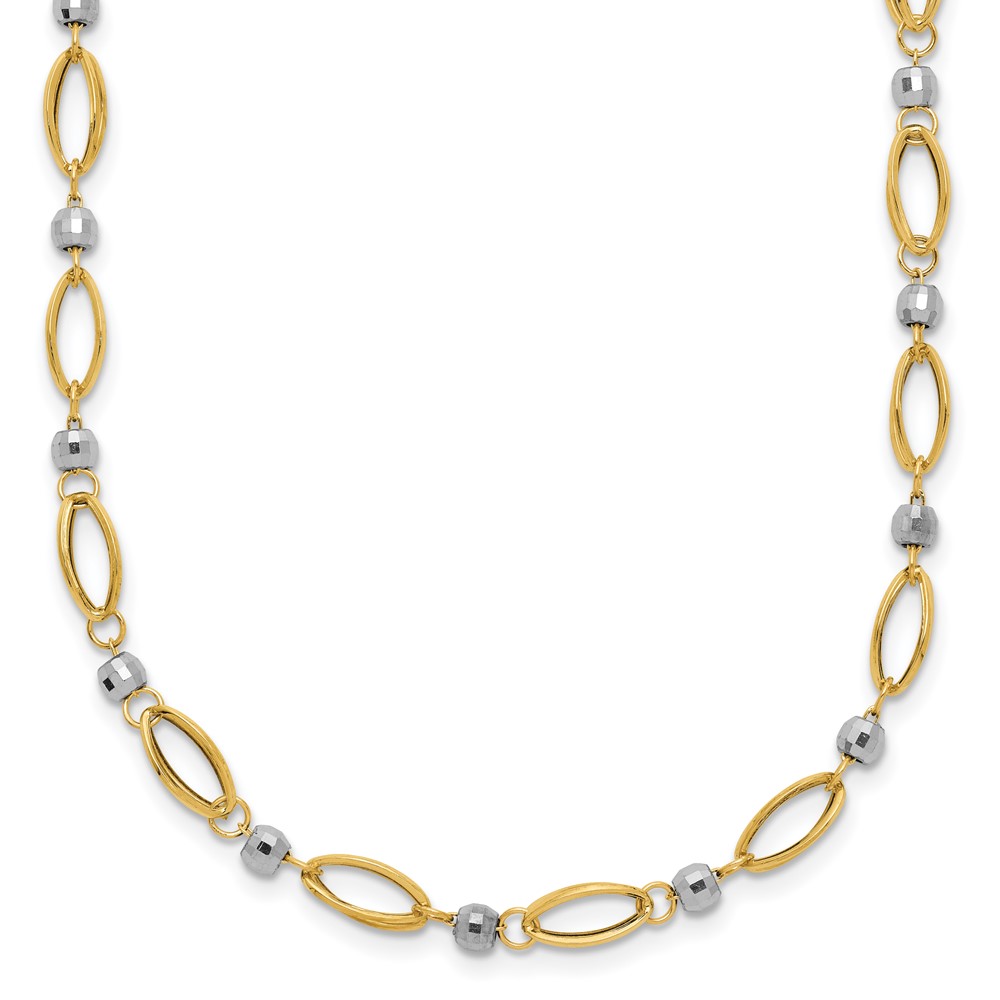 14K Two-Tone Fancy Oval Link and Mirror Bead 18 inch Necklace - 0