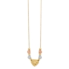 14k Tri-color Textured Puffed and Flat Hearts and Beads 18 inch Necklace - 1