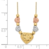 14k Tri-color Textured Puffed and Flat Hearts and Beads 18 inch Necklace - 2