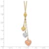 14k Tri-color Three Puffed Hearts 16 inch Lariat Necklace Plus 2 inch Extender - 2