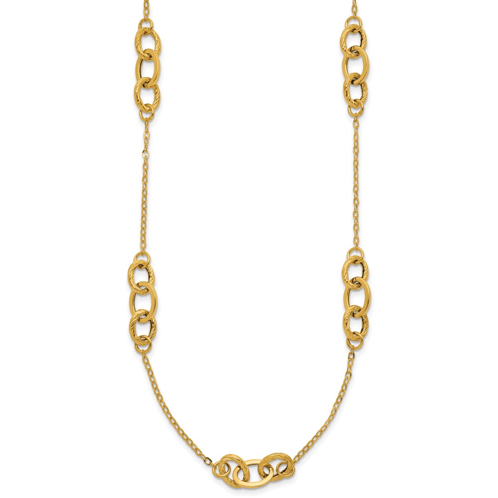 14k Polished Fancy Linked Ovals 5-Station 18 inch Necklace - 1