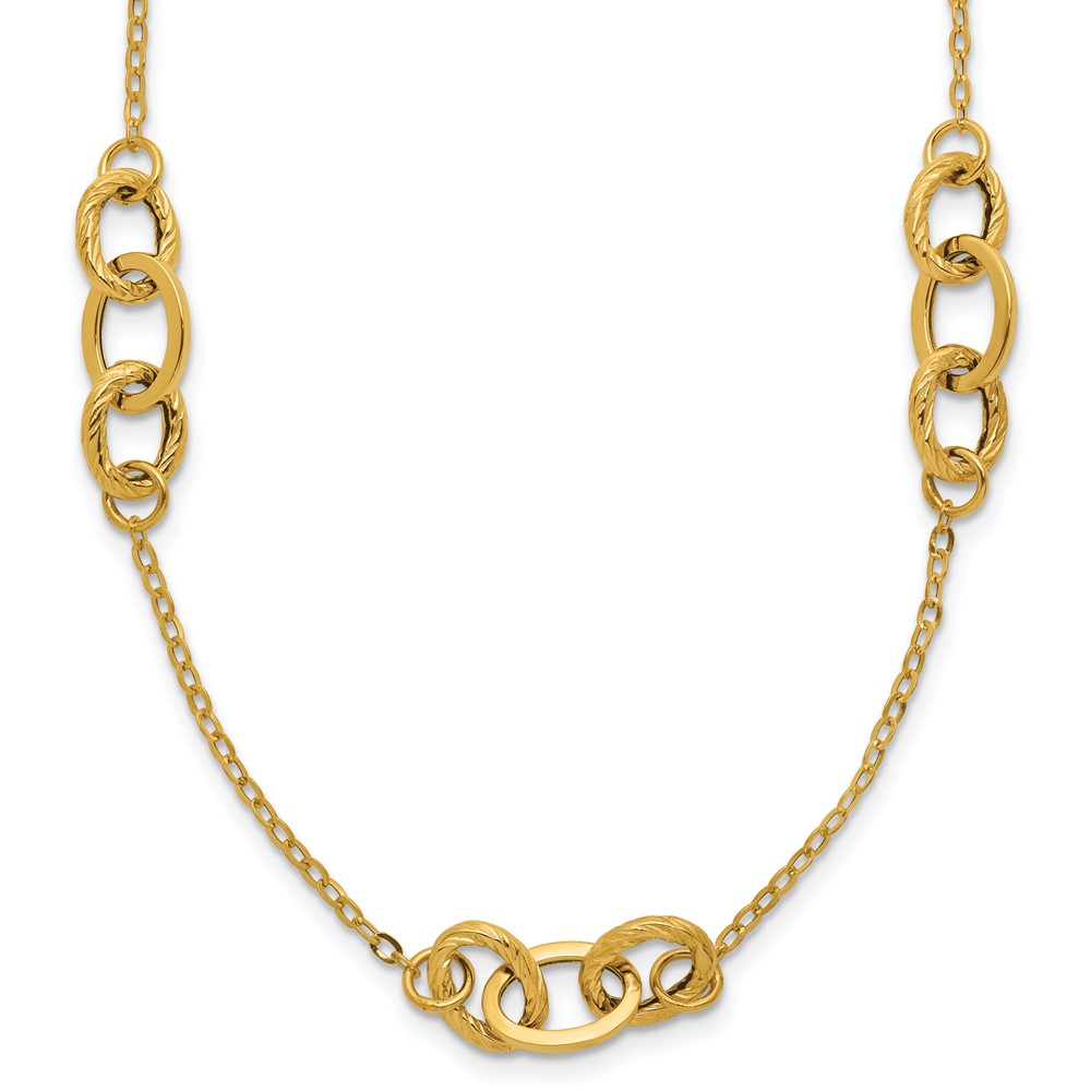 14k Polished Fancy Linked Ovals 5-Station 18 inch Necklace - 0