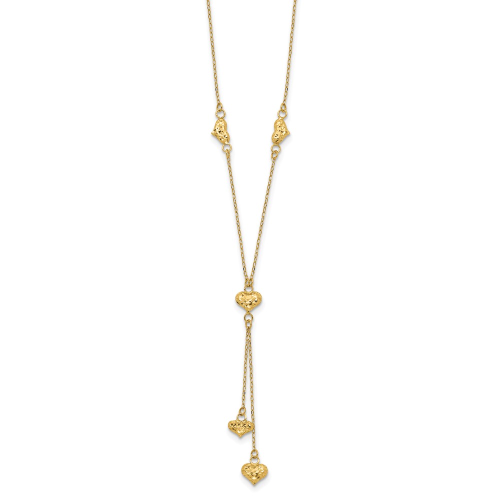 14k Polished Diamond-cut Puffed Hearts 16 inch Lariat Necklace Plus 2 inch Extender - 1