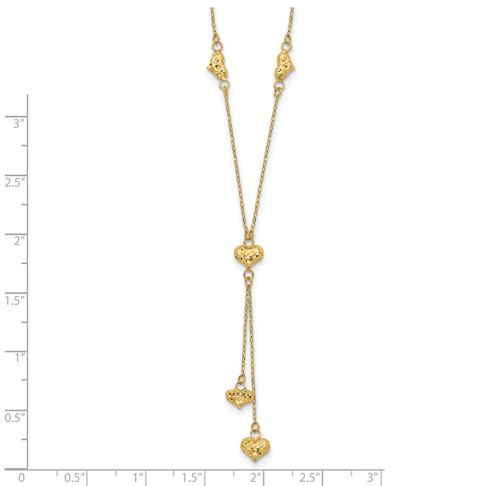 14k Polished Diamond-cut Puffed Hearts 16 inch Lariat Necklace Plus 2 inch Extender - 2