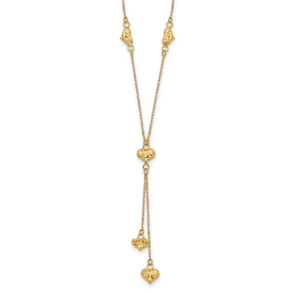 14k Polished Diamond-cut Puffed Hearts 16 inch Lariat Necklace Plus 2 inch Extender - 0