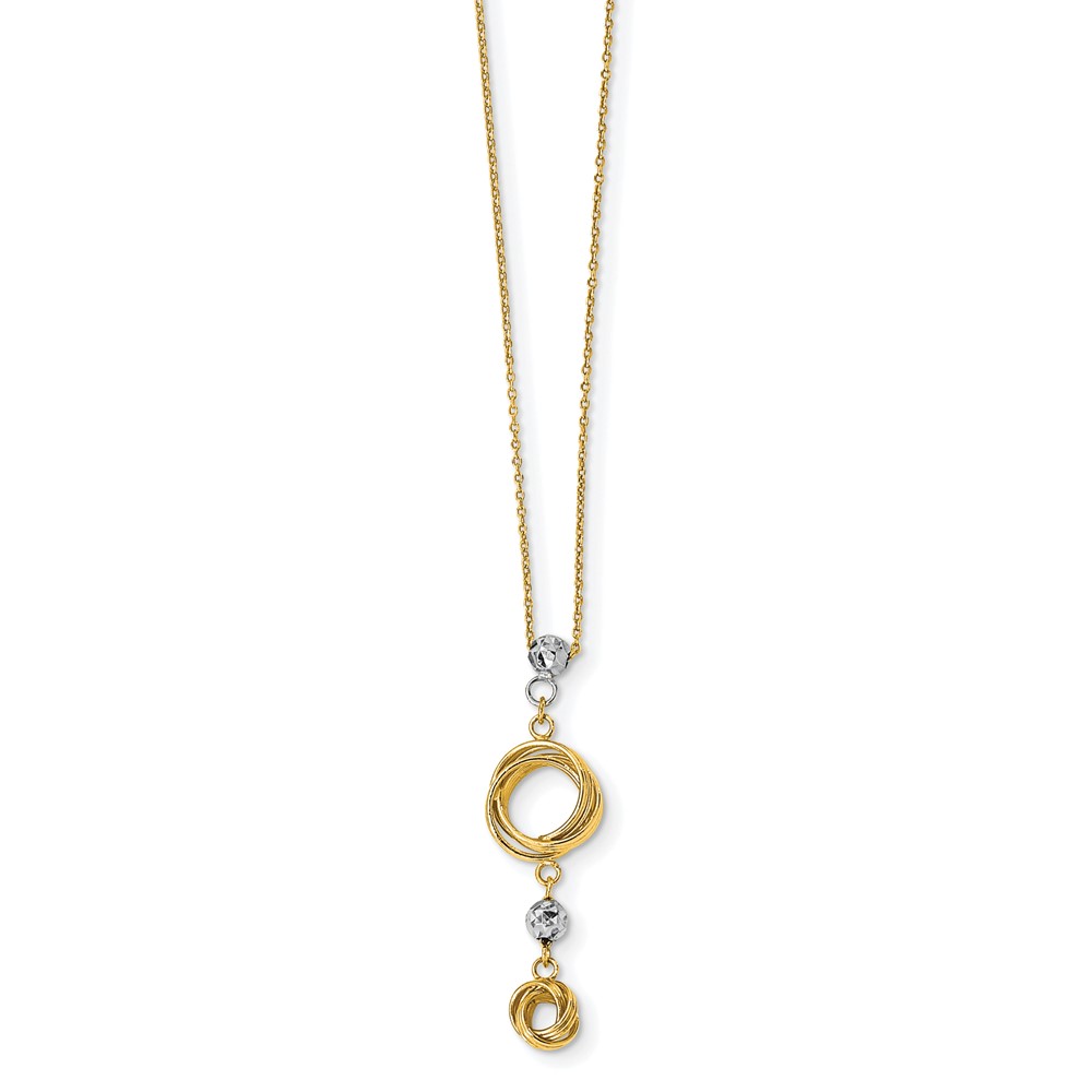 14k Two-tone Polished Love Knots with Diamond-cut Beads 18 inch Necklace - 1