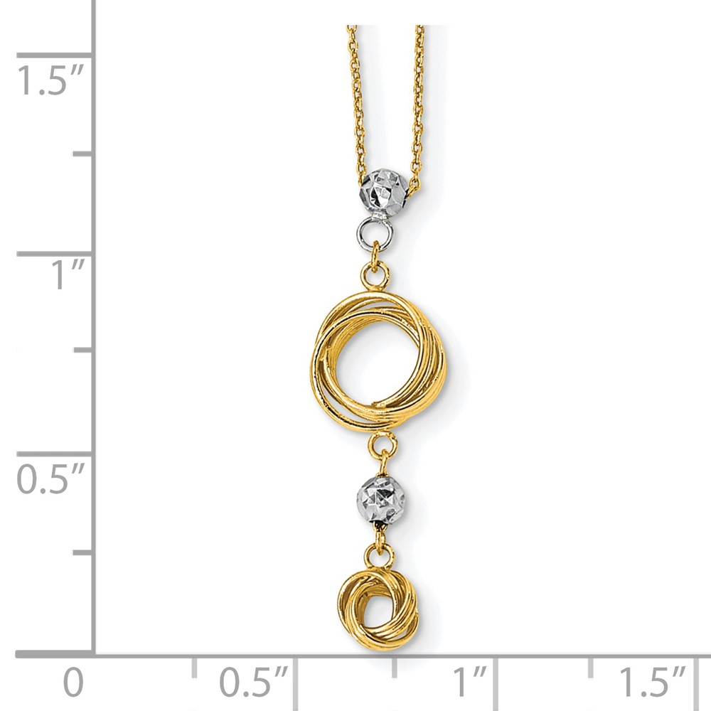 14k Two-tone Polished Love Knots with Diamond-cut Beads 18 inch Necklace - 2
