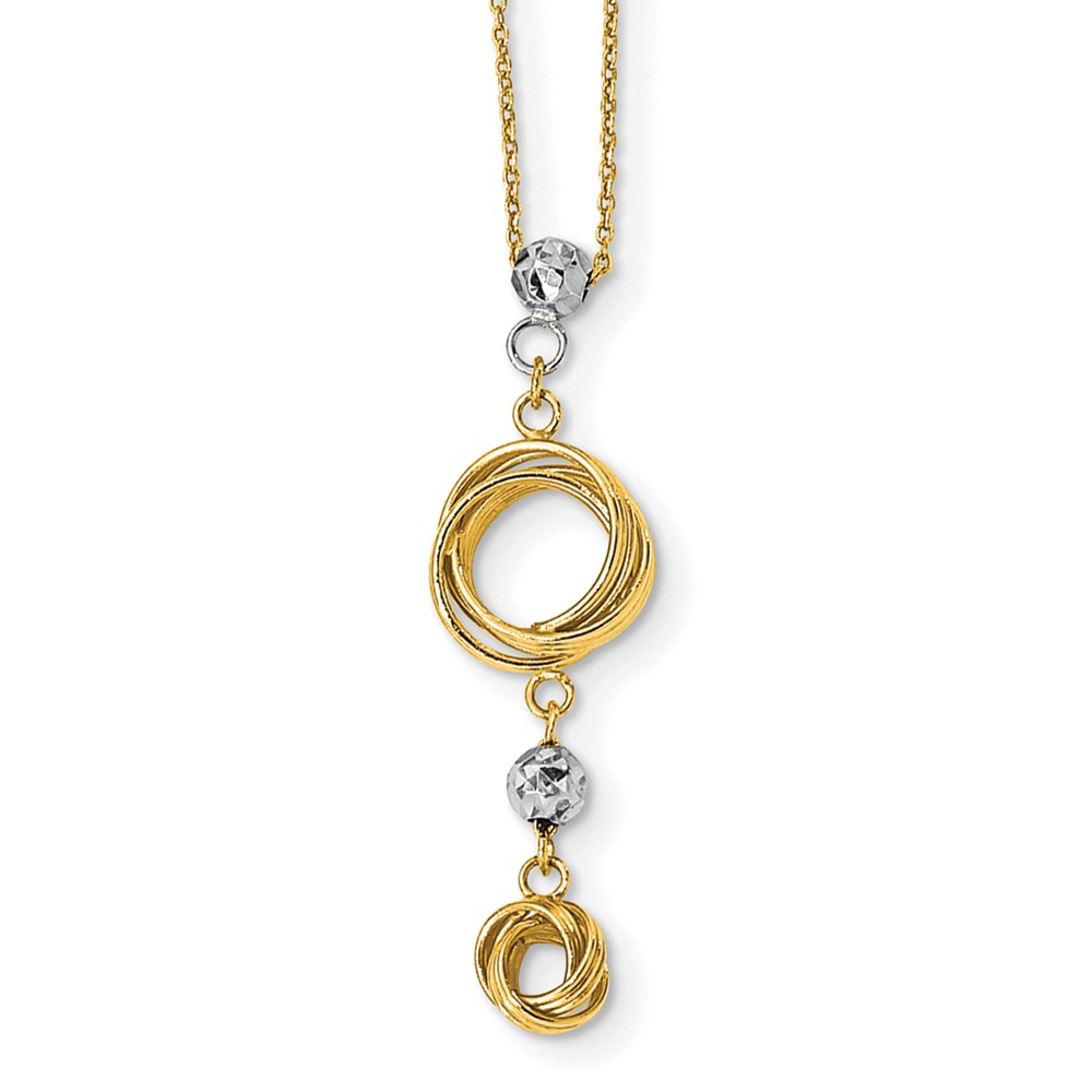 14k Two-tone Polished Love Knots with Diamond-cut Beads 18 inch Necklace - 0