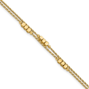 14K Polished Diamond-cut Beaded Double Strand 7.5 inch Bracelet - 0