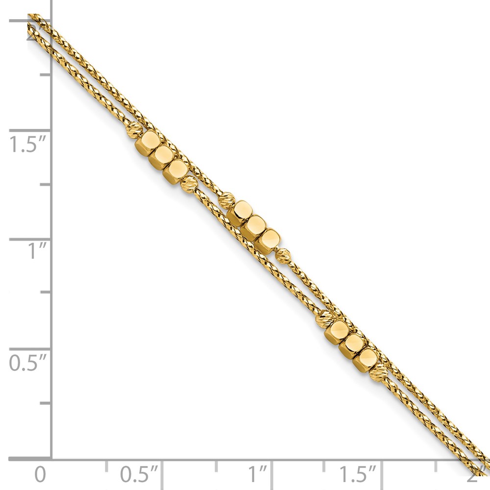 14K Polished Diamond-cut Beaded Double Strand 7.5 inch Bracelet - 2
