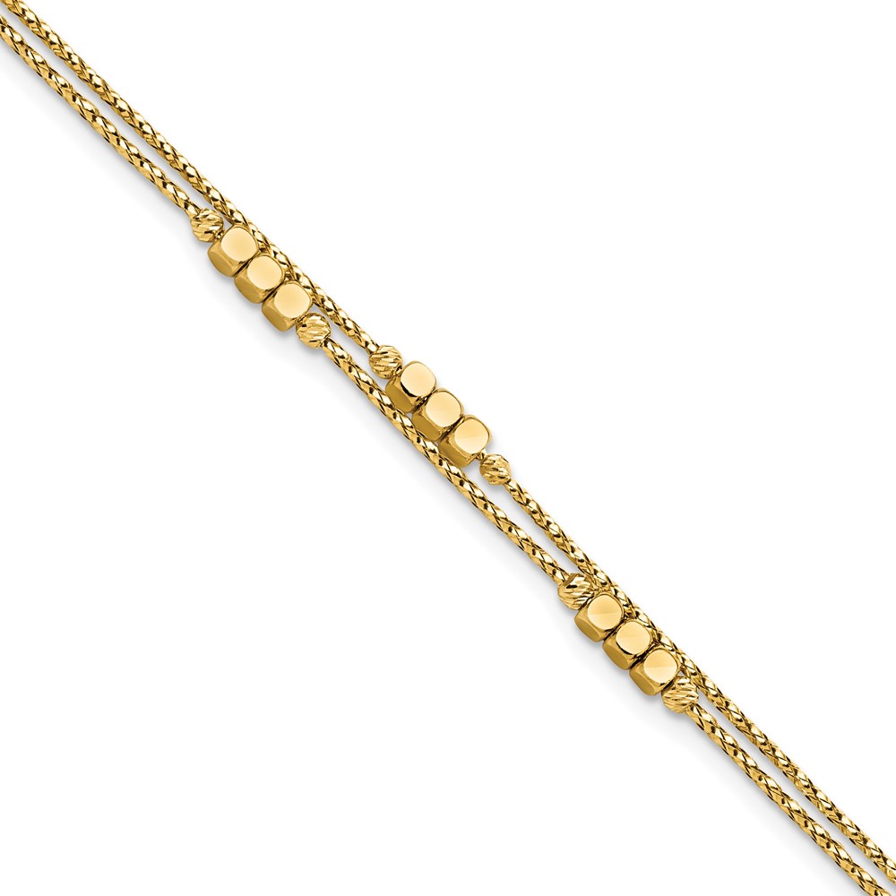 14K Polished Diamond-cut Beaded Double Strand 7.5 inch Bracelet - 0
