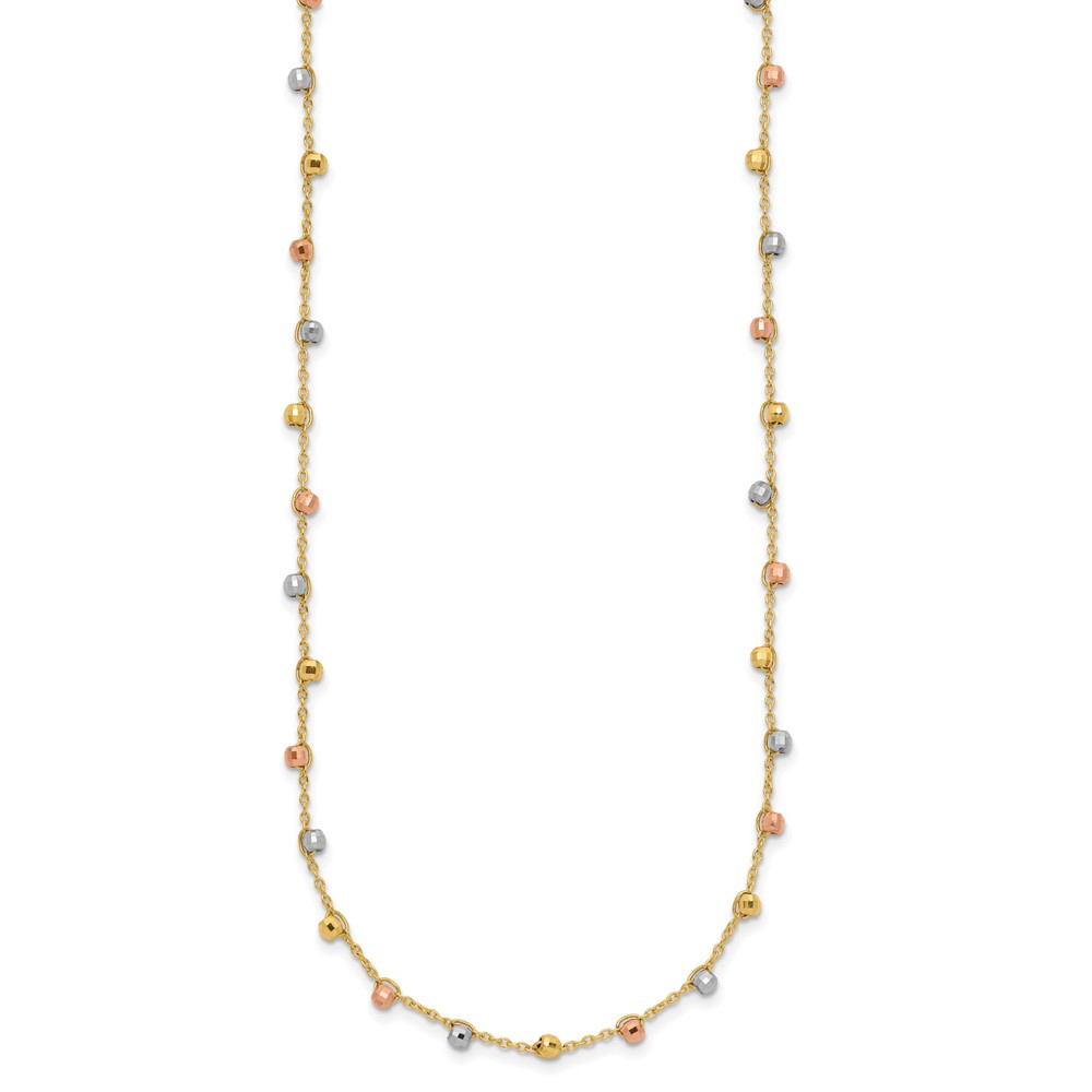 14K Tri-color Polished Diamond-cut Fancy Beaded 18 inch Necklace - 1 14K Tri-color Polished Diamond-cut Fancy Beaded 18 inch Necklace - 1
