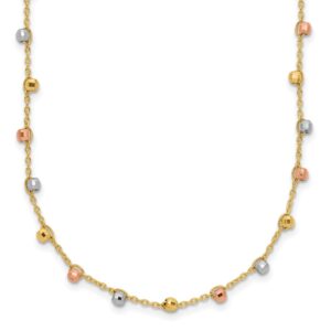 14K Tri-color Polished Diamond-cut Fancy Beaded 18 inch Necklace - 0