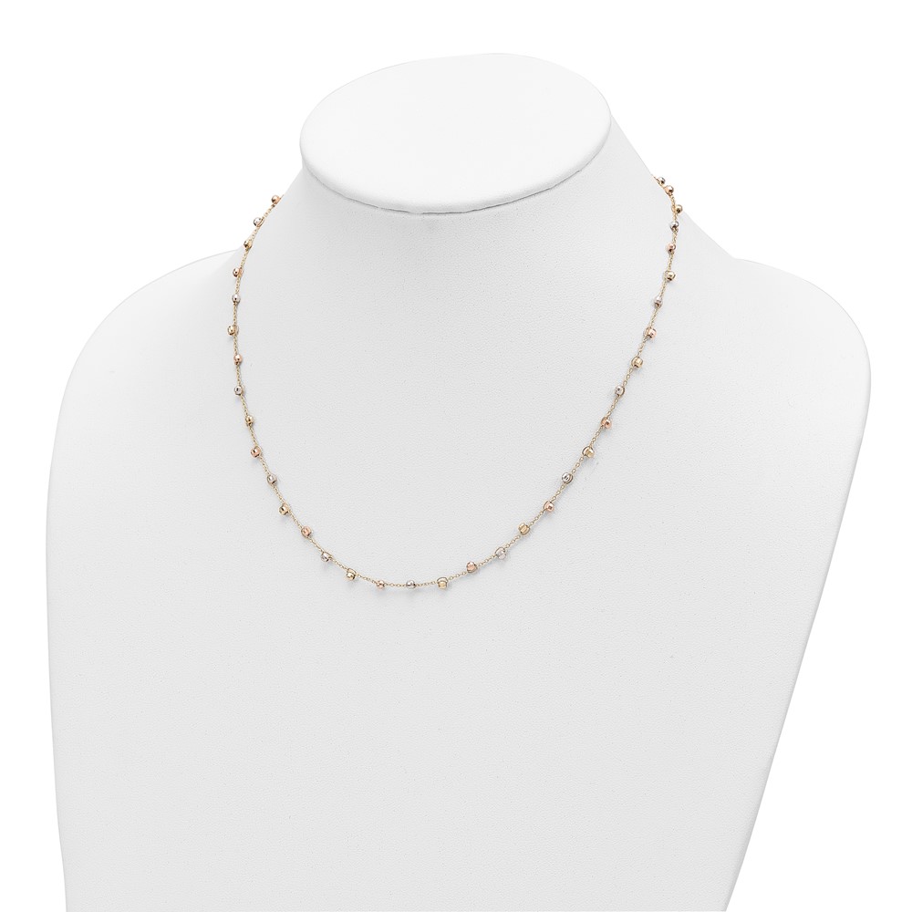 14K Tri-color Polished Diamond-cut Fancy Beaded 18 inch Necklace - 2 14K Tri-color Polished Diamond-cut Fancy Beaded 18 inch Necklace - 2