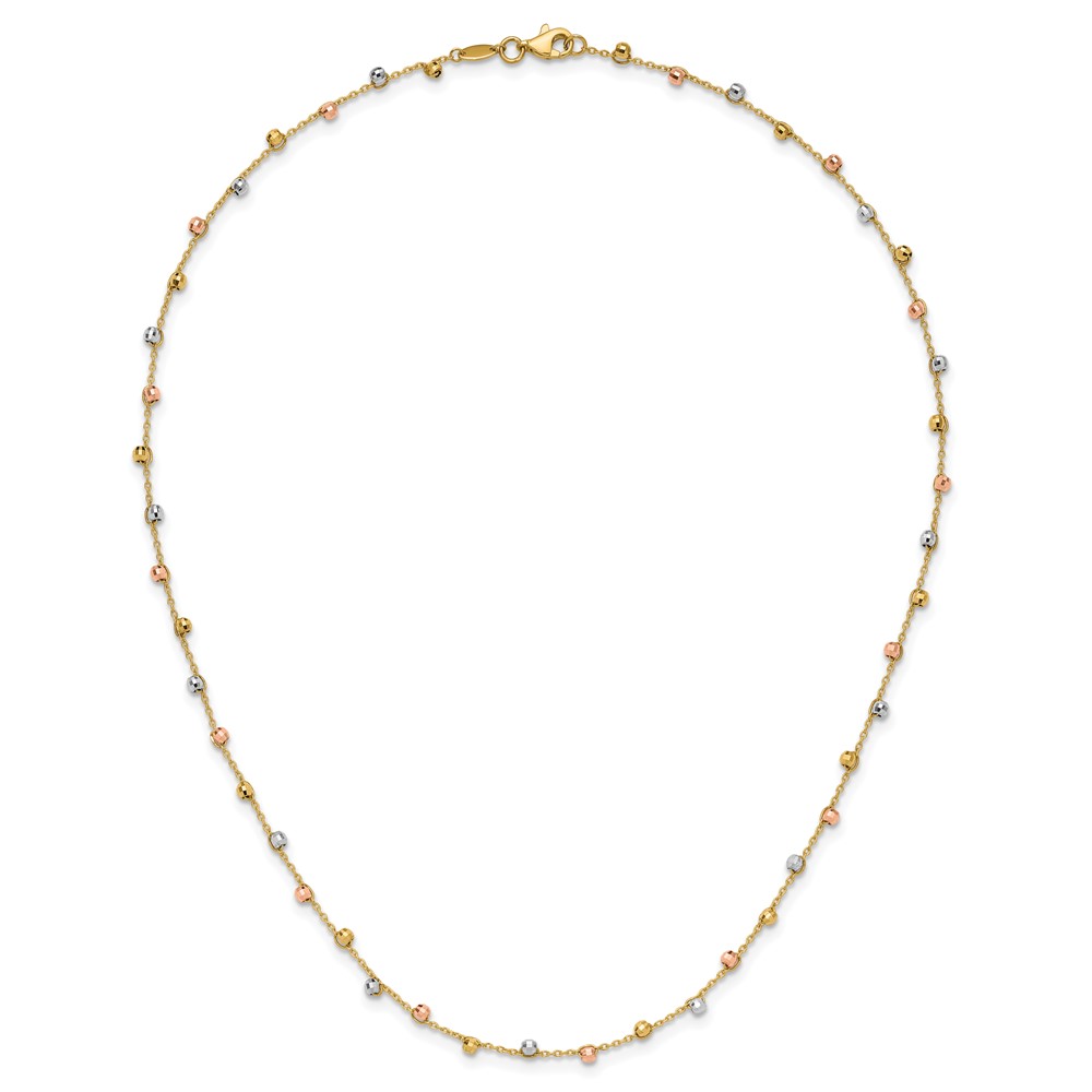 14K Tri-color Polished Diamond-cut Fancy Beaded 18 inch Necklace - 4 14K Tri-color Polished Diamond-cut Fancy Beaded 18 inch Necklace - 4
