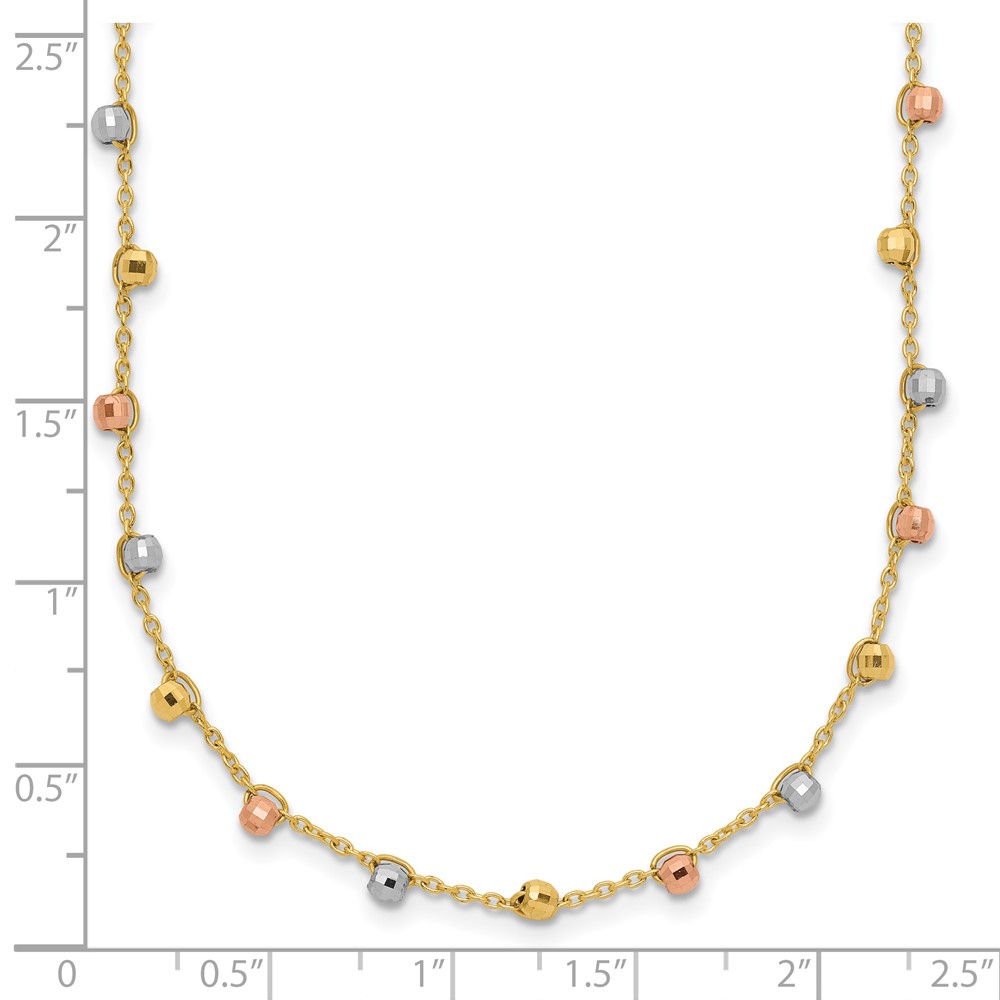 14K Tri-color Polished Diamond-cut Fancy Beaded 18 inch Necklace - 3 14K Tri-color Polished Diamond-cut Fancy Beaded 18 inch Necklace - 3