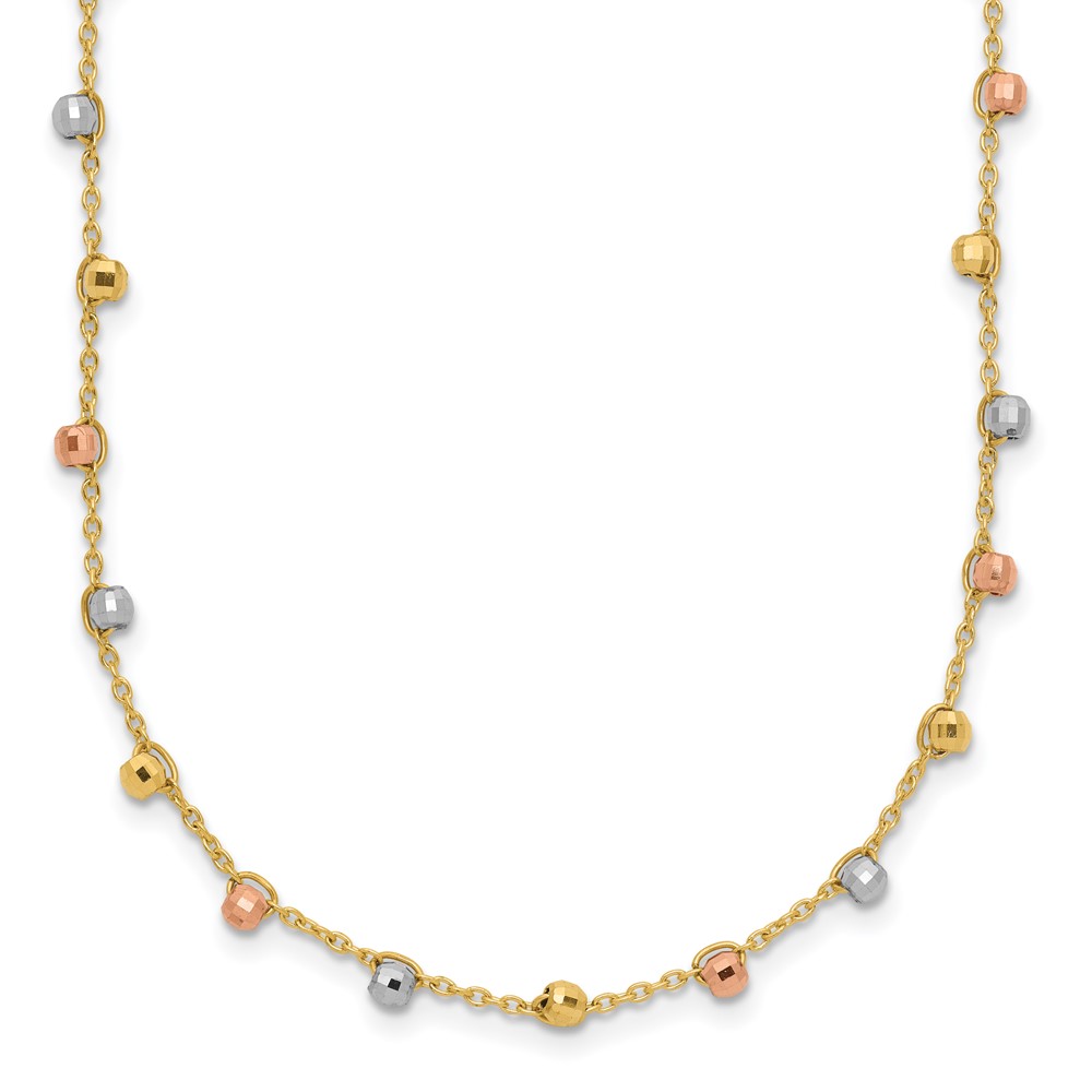 14K Tri-color Polished Diamond-cut Fancy Beaded 18 inch Necklace - 0 14K Tri-color Polished Diamond-cut Fancy Beaded 18 inch Necklace - 0