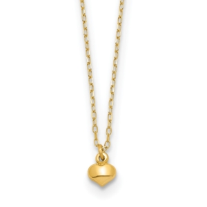 14k Polished Tiny Puffed Heart Pendant 16.5 inch Necklace - 0