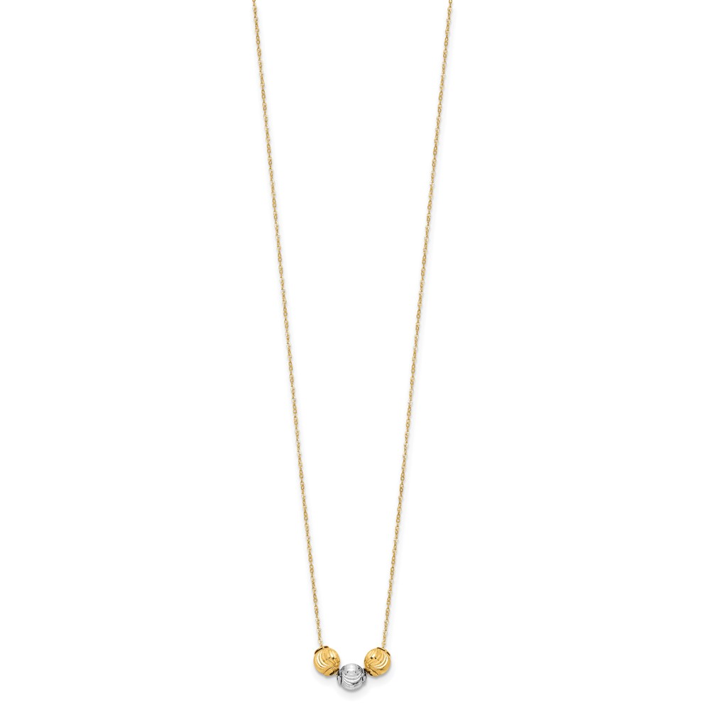14K Two-tone Polished Laser-cut Beads 17 inch Necklace - 1