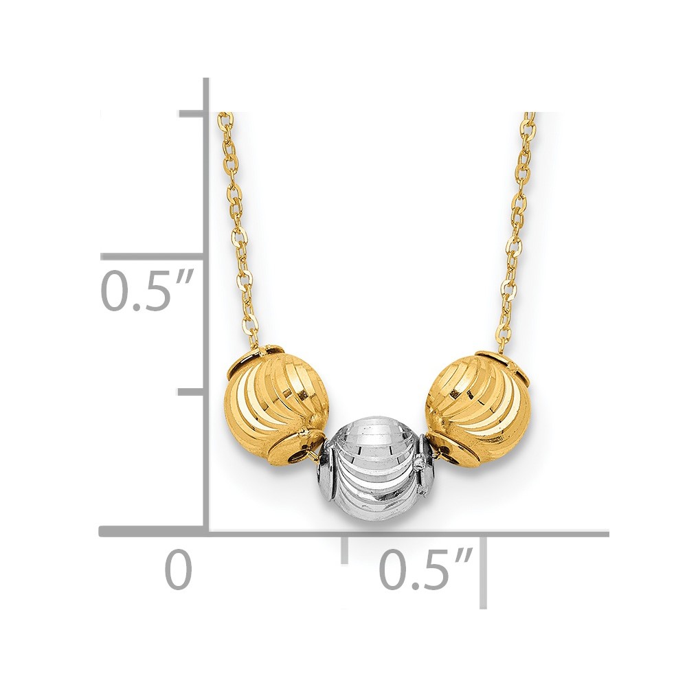 14K Two-tone Polished Laser-cut Beads 17 inch Necklace - 2