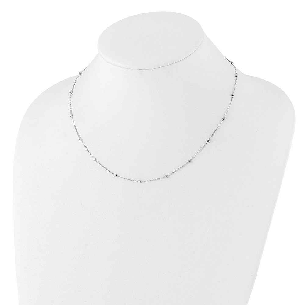 14K White Gold Polished Cube Stations 16 inch Necklace Plus 2 inch Extender - 1
