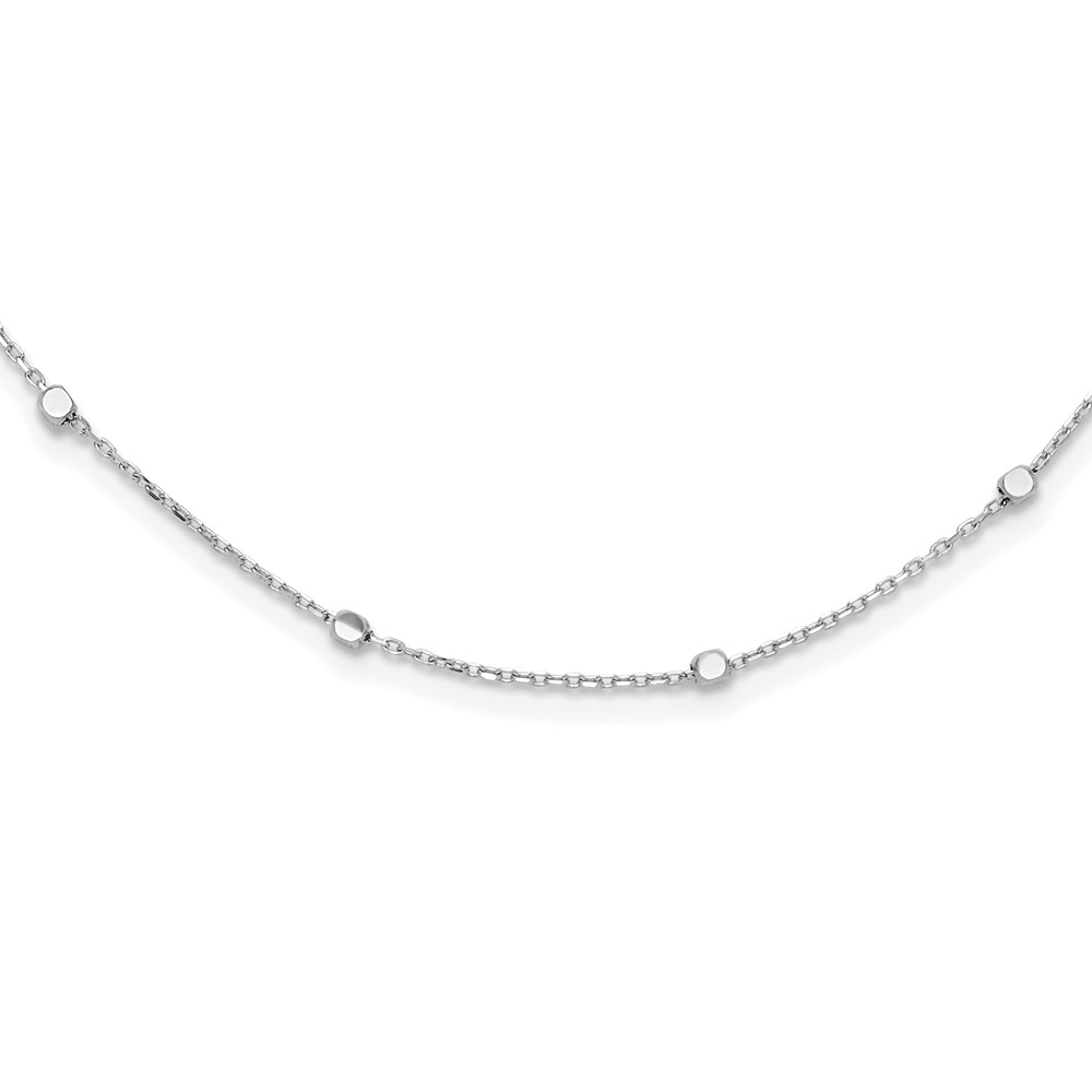 14K White Gold Polished Cube Stations 16 inch Necklace Plus 2 inch Extender - 0