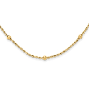 14k Mirror Beads and Diamond-cut Rope Chain 7-Station 18 inch Necklace - 0