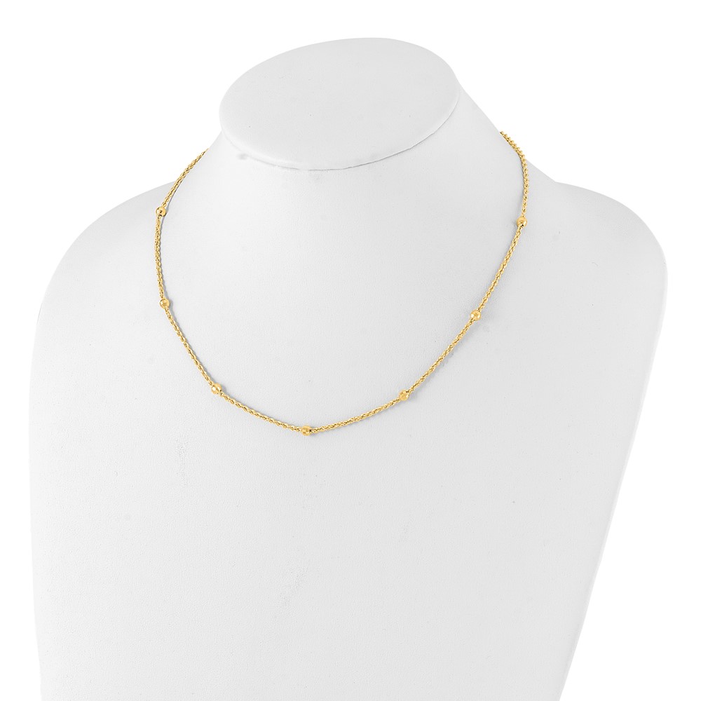 14k Mirror Beads and Diamond-cut Rope Chain 7-Station 18 inch Necklace - 1