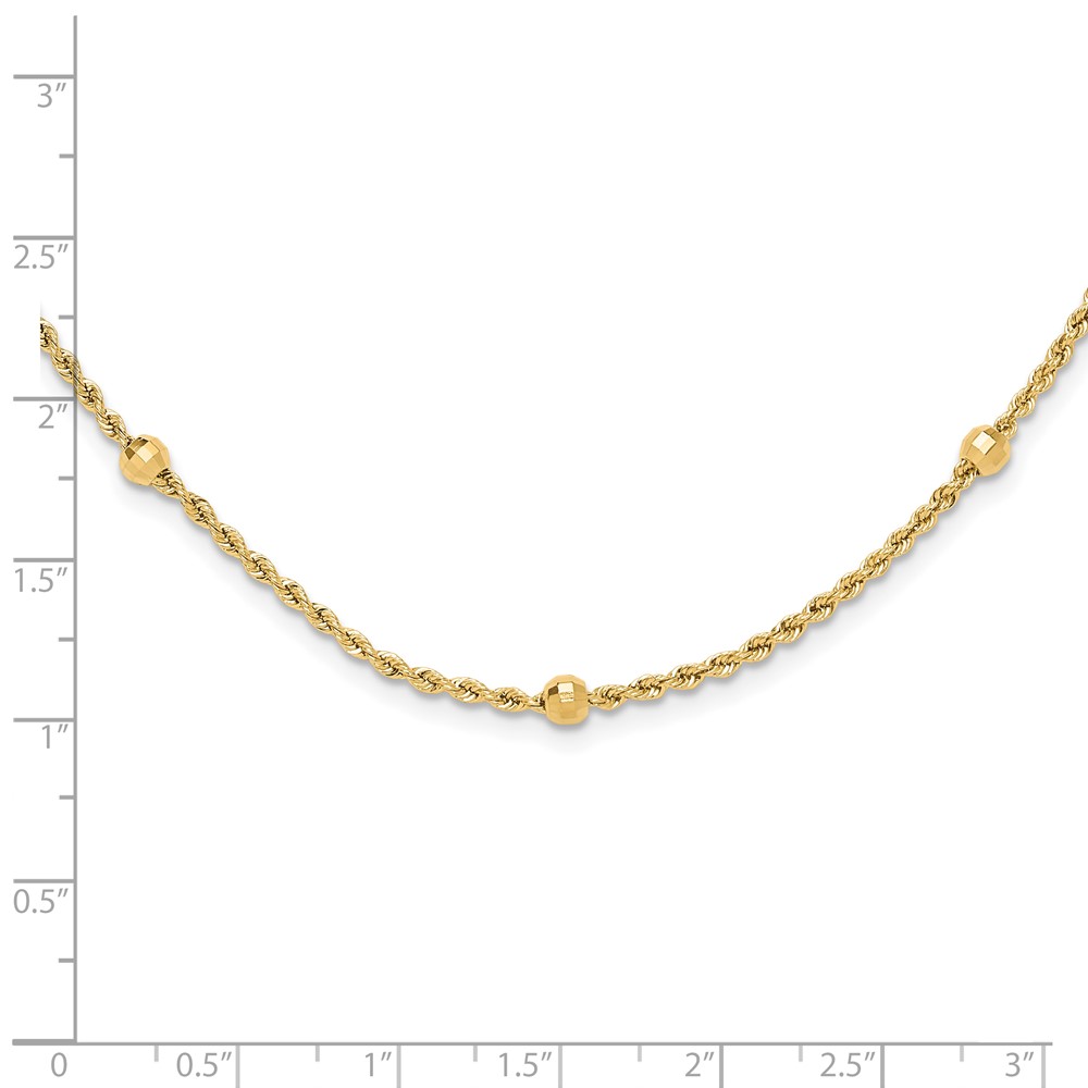 14k Mirror Beads and Diamond-cut Rope Chain 7-Station 18 inch Necklace - 3
