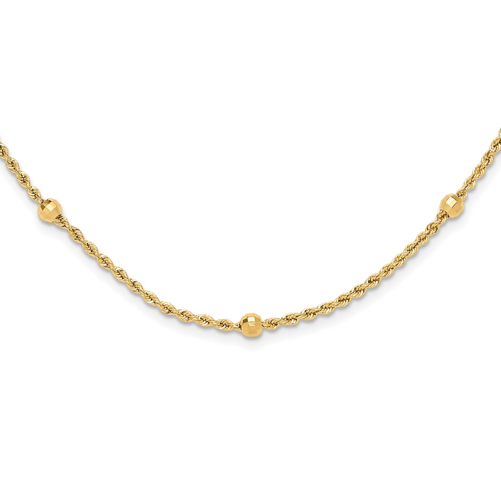 14k Mirror Beads and Diamond-cut Rope Chain 7-Station 18 inch Necklace - 0