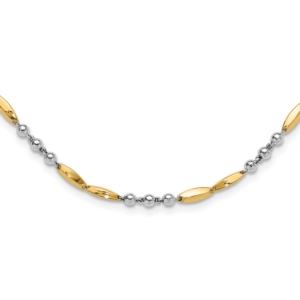 14K Two-tone Polished Beads and Oval Bars 18 inch Necklace - 0