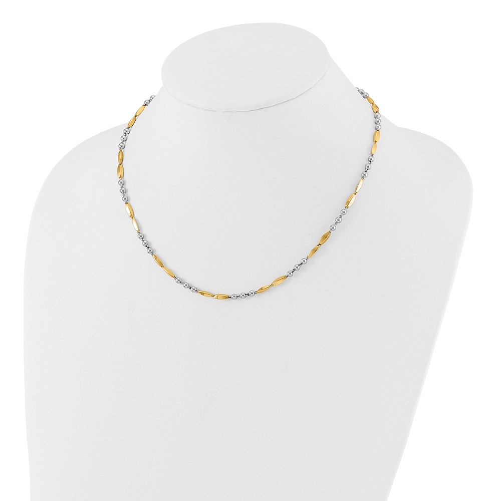 14K Two-tone Polished Beads and Oval Bars 18 inch Necklace - 1