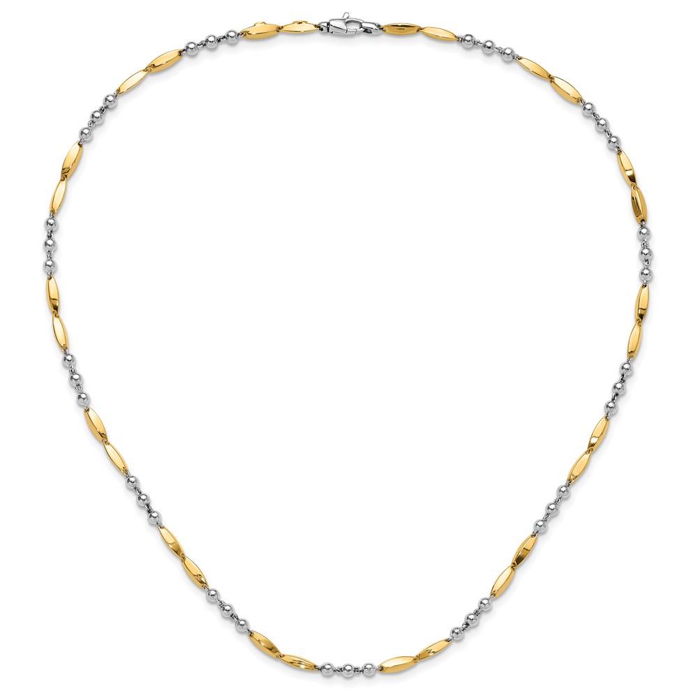 14K Two-tone Polished Beads and Oval Bars 18 inch Necklace - 2